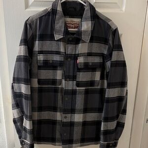 Levi's Men's Charcoal and Light Gray Plaid Jacket
